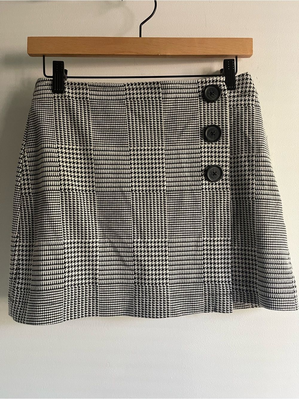 Forever 21 Black White Houndstooth Pencil Skirt Preppy Retro Faux Wrap Academia
